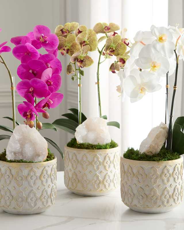 Double Orchid 22" Faux Floral Arrangement in Concrete Pot